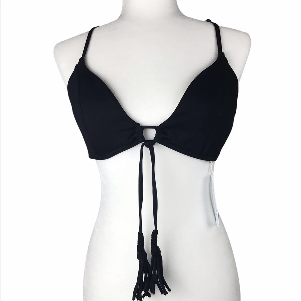 Seafolly Black Bikini Top Size 10 Loop Front